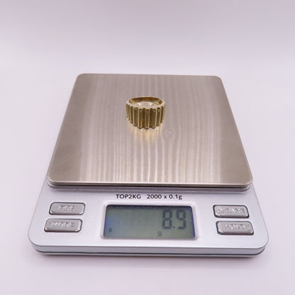14K Yellow Gold Ribbed Fluted Wide Band 12.5mm Ring Size 10 8.9g
