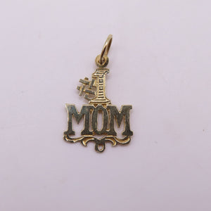 14K Yellow Gold #1 MOM Pendant Openwork Charm 1" .5g Mother Gift
