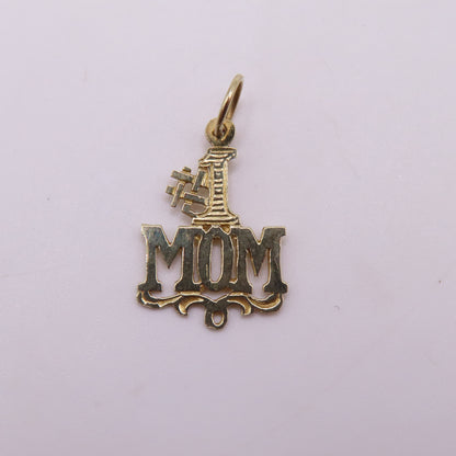 14K Yellow Gold #1 MOM Pendant Openwork Charm 1" .5g Mother Gift