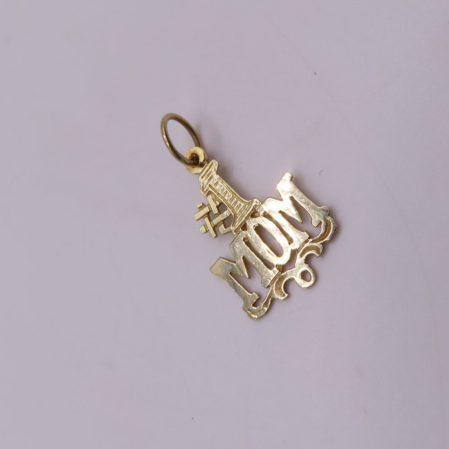 14K Yellow Gold #1 MOM Pendant Openwork Charm 1" .5g Mother Gift
