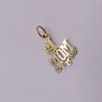 14K Yellow Gold #1 MOM Pendant Openwork Charm 1" .5g Mother Gift