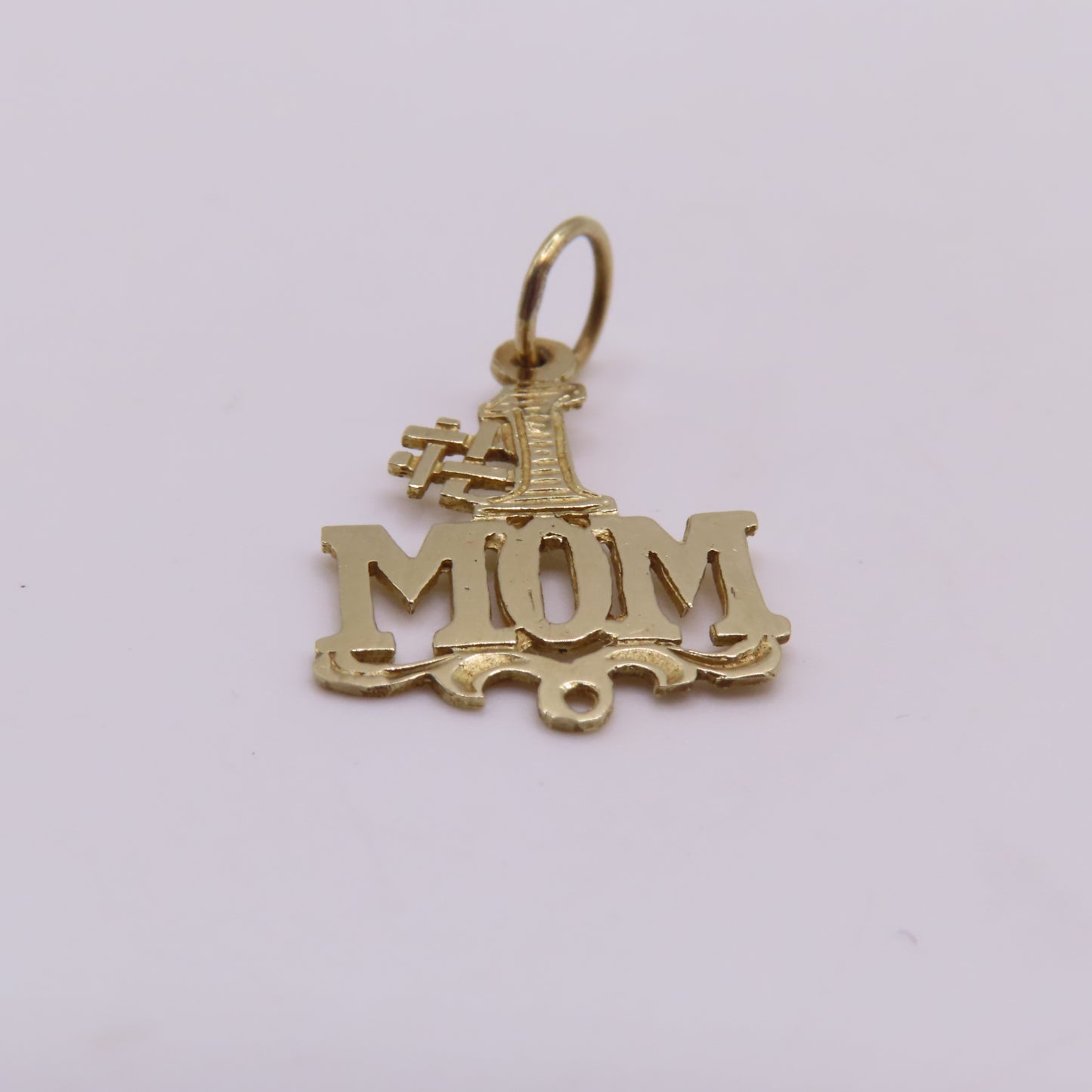 14K Yellow Gold #1 MOM Pendant Openwork Charm 1" .5g Mother Gift