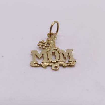 14K Yellow Gold #1 MOM Pendant Openwork Charm 1" .5g Mother Gift