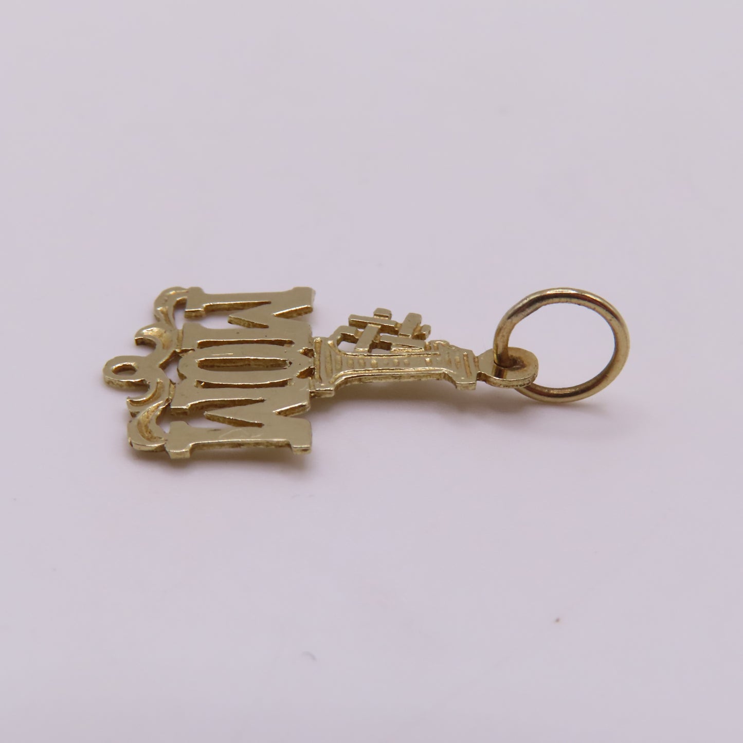 14K Yellow Gold #1 MOM Pendant Openwork Charm 1" .5g Mother Gift