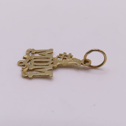 14K Yellow Gold #1 MOM Pendant Openwork Charm 1" .5g Mother Gift