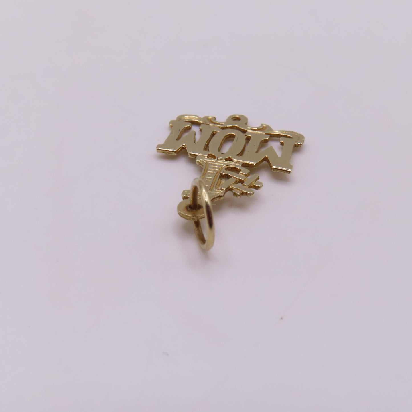 14K Yellow Gold #1 MOM Pendant Openwork Charm 1" .5g Mother Gift