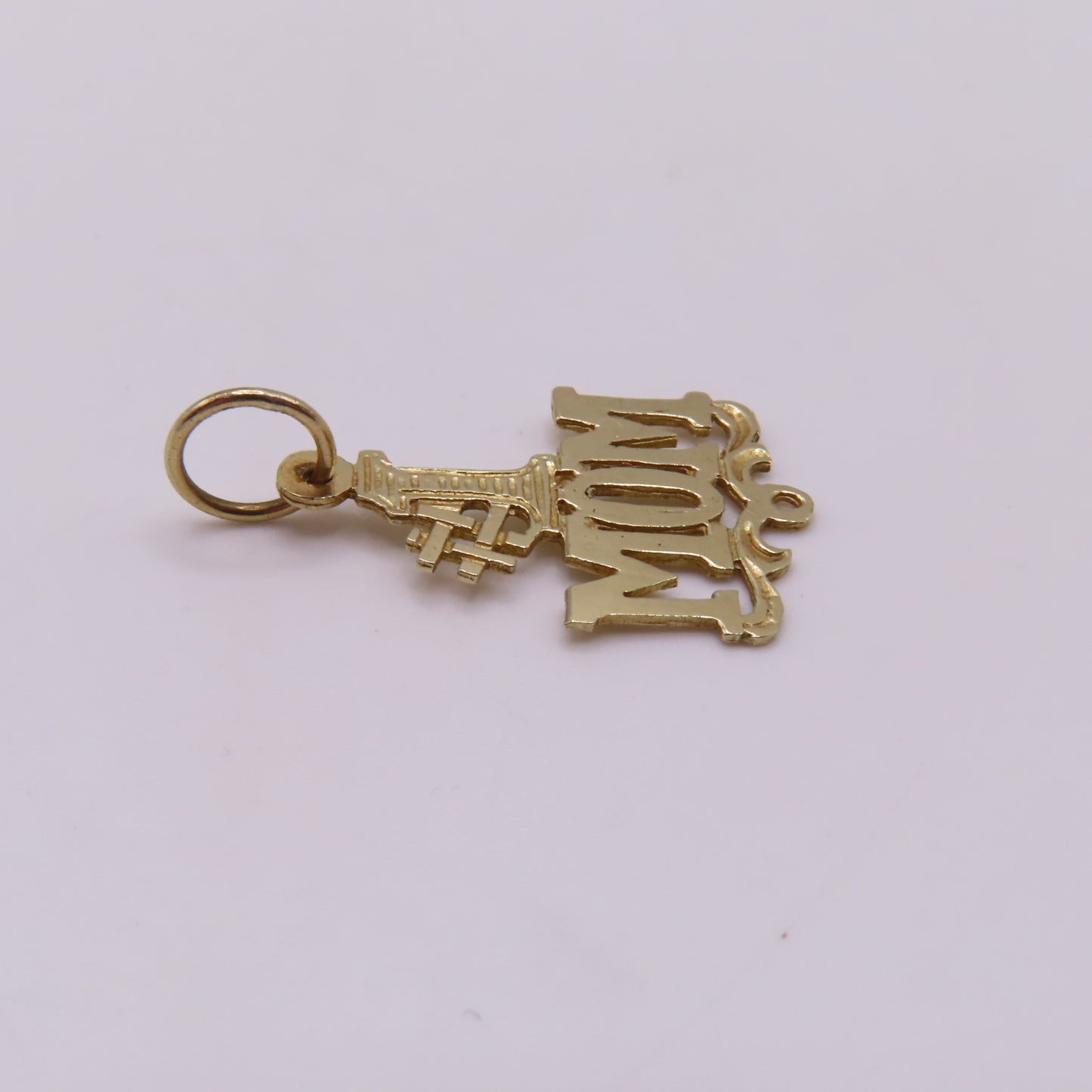 14K Yellow Gold #1 MOM Pendant Openwork Charm 1" .5g Mother Gift