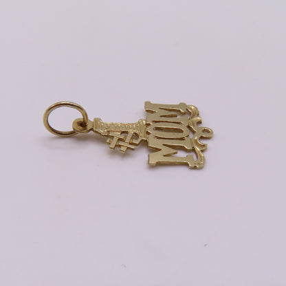 14K Yellow Gold #1 MOM Pendant Openwork Charm 1" .5g Mother Gift