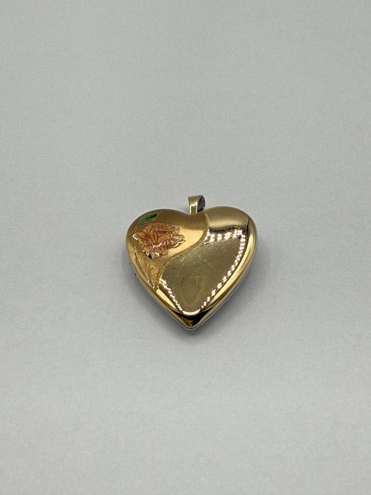 10K Two-Tone Gold Heart Picture Locket Pendant 2.5g – Folding Design With Photo Compartments
