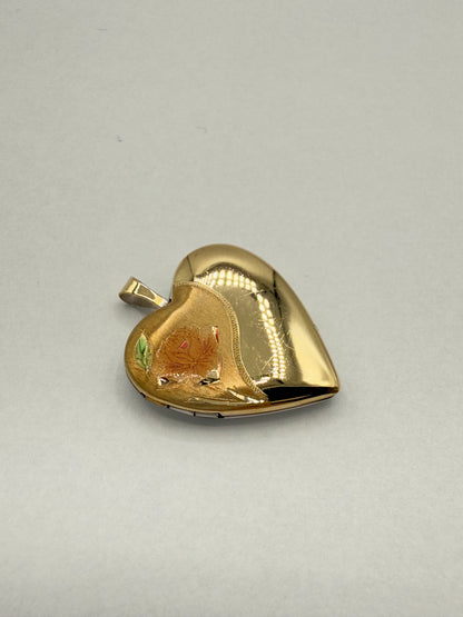 10K Two-Tone Gold Heart Picture Locket Pendant 2.5g – Folding Design With Photo Compartments