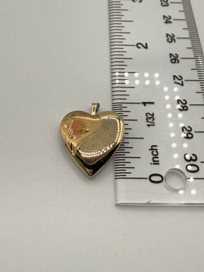 10K Two-Tone Gold Heart Picture Locket Pendant 2.5g – Folding Design With Photo Compartments