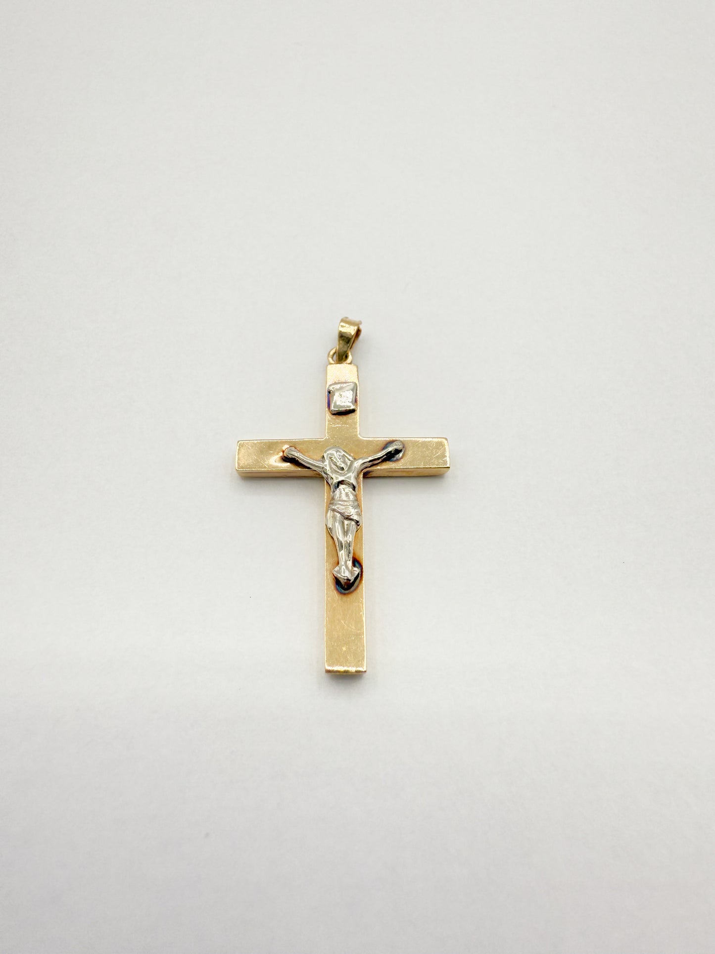 14K Two-Tone Gold 1.25" Crucifix Cross Pendant 1.3g