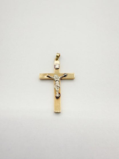 14K Two-Tone Gold 1.25" Crucifix Cross Pendant 1.3g