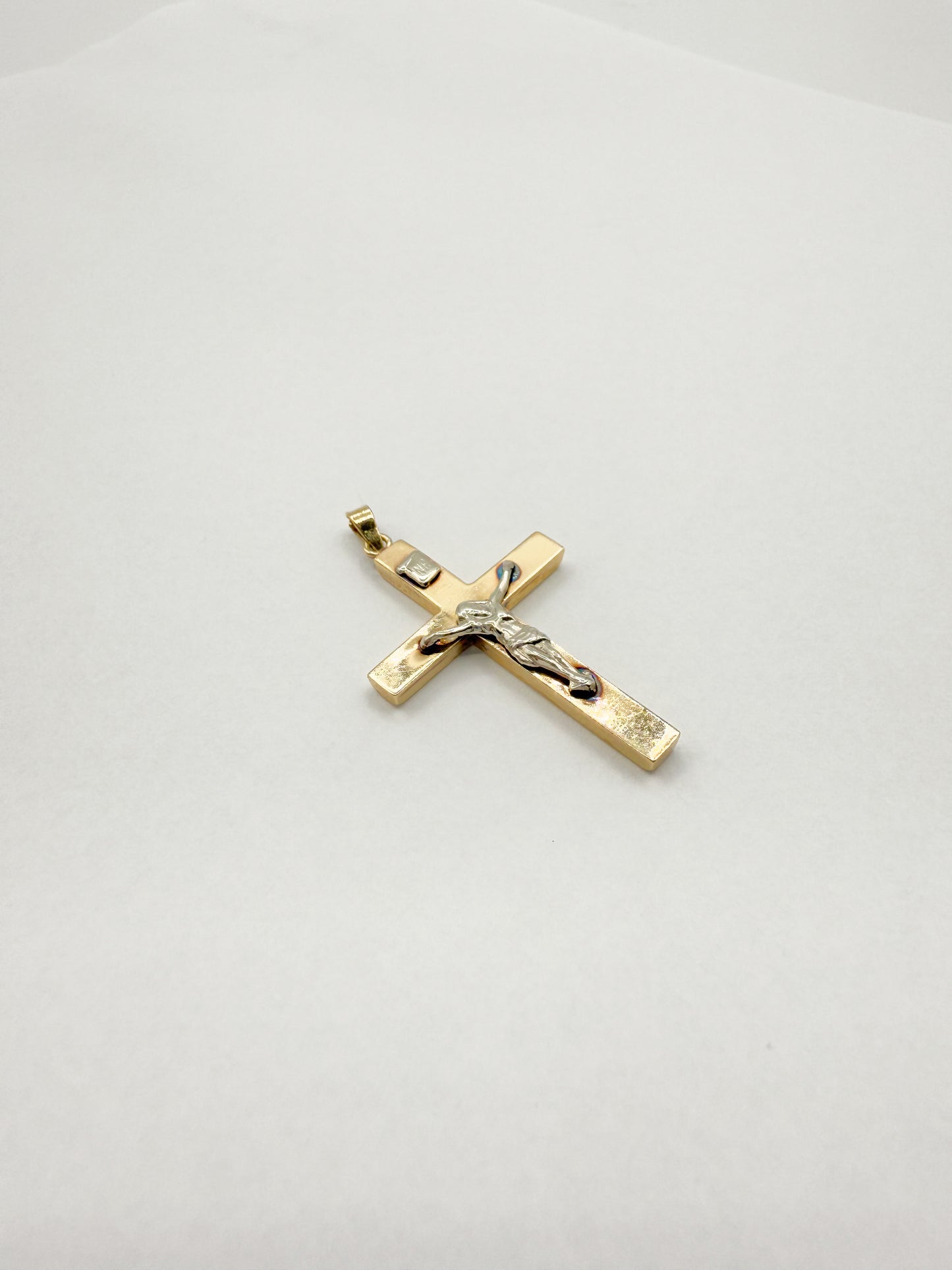 14K Two-Tone Gold 1.25" Crucifix Cross Pendant 1.3g