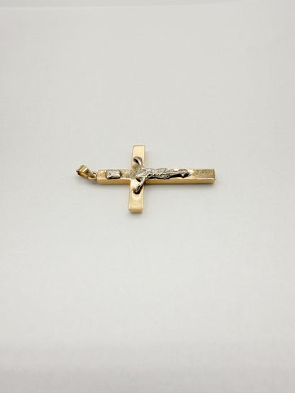 14K Two-Tone Gold 1.25" Crucifix Cross Pendant 1.3g