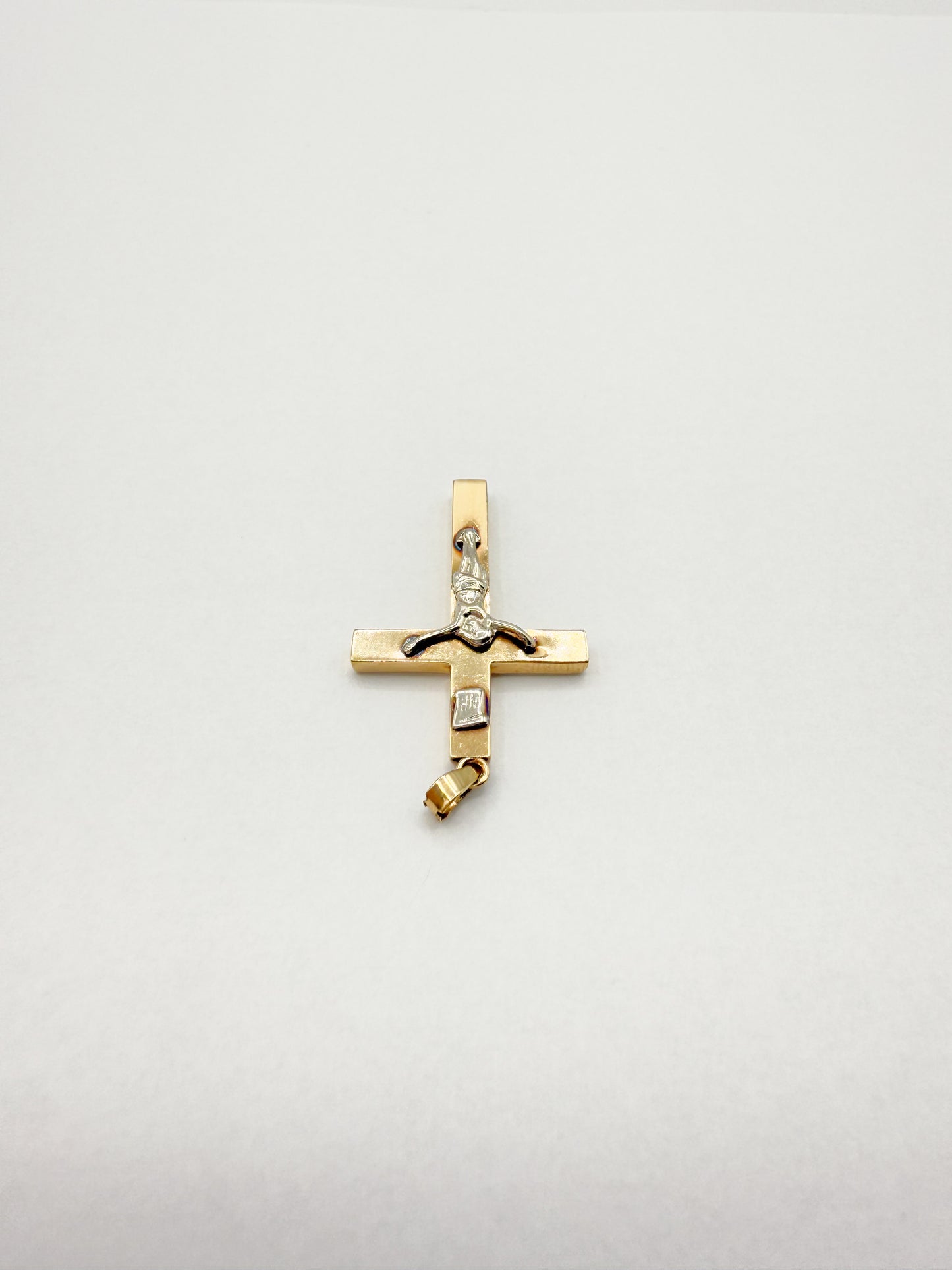 14K Two-Tone Gold 1.25" Crucifix Cross Pendant 1.3g