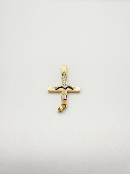 14K Two-Tone Gold 1.25" Crucifix Cross Pendant 1.3g