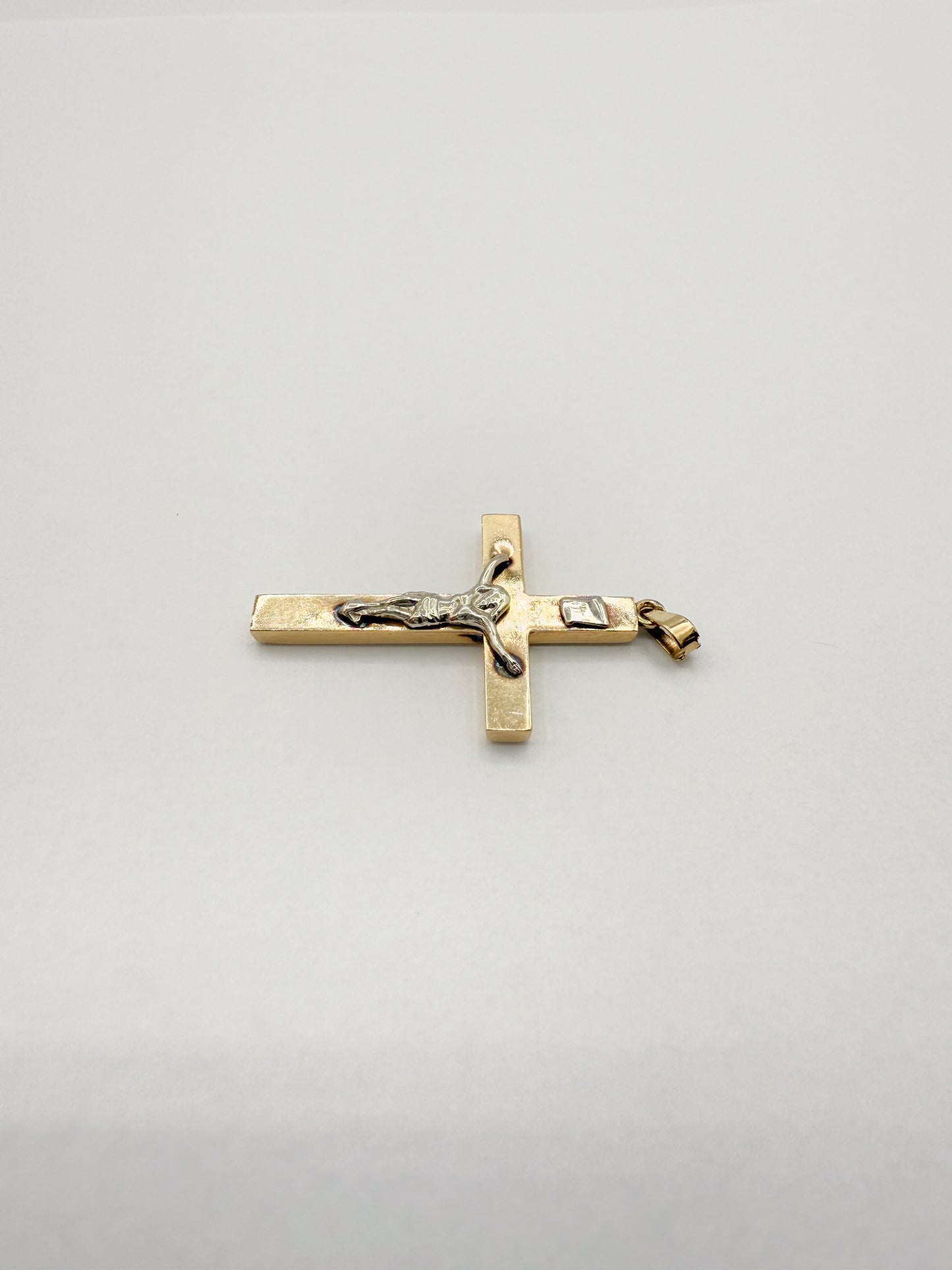14K Two-Tone Gold 1.25" Crucifix Cross Pendant 1.3g
