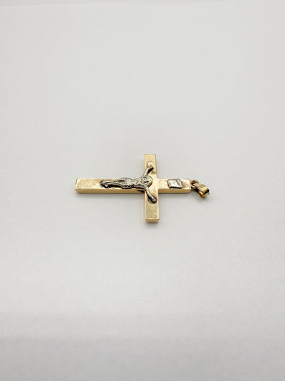 14K Two-Tone Gold 1.25" Crucifix Cross Pendant 1.3g