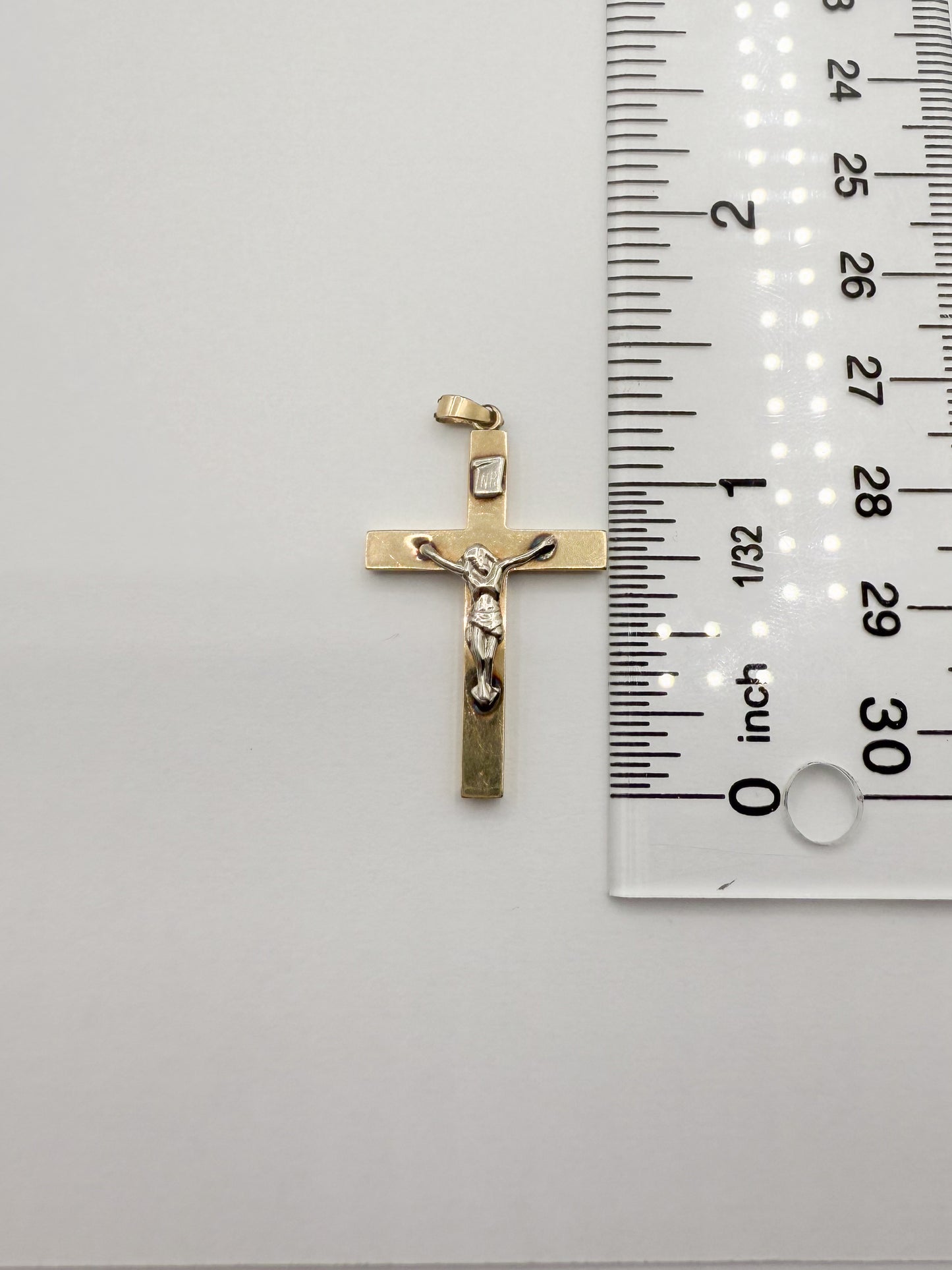 14K Two-Tone Gold 1.25" Crucifix Cross Pendant 1.3g