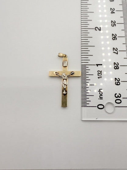 14K Two-Tone Gold 1.25" Crucifix Cross Pendant 1.3g