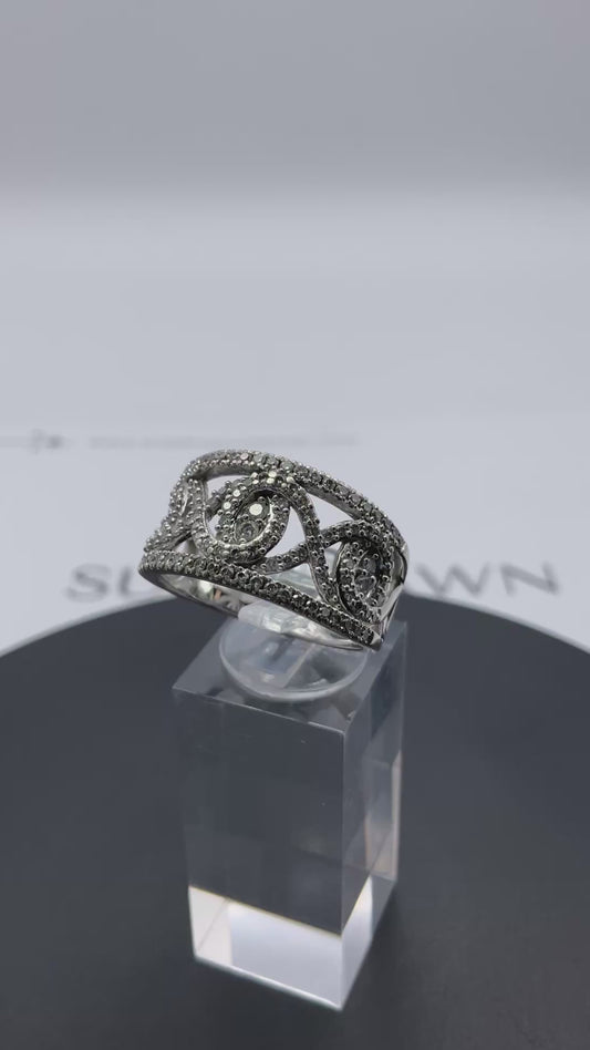 10K White Gold Filigree Twist Cluster Ring – Size 9.5 – 7.9g