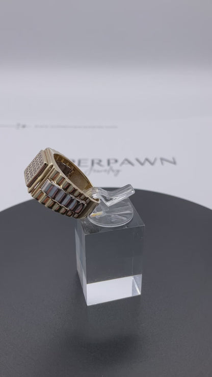 5.5g 14k Two Tone Gold Rolex Jubilee Style Men's Diamond Ring Size 9.5