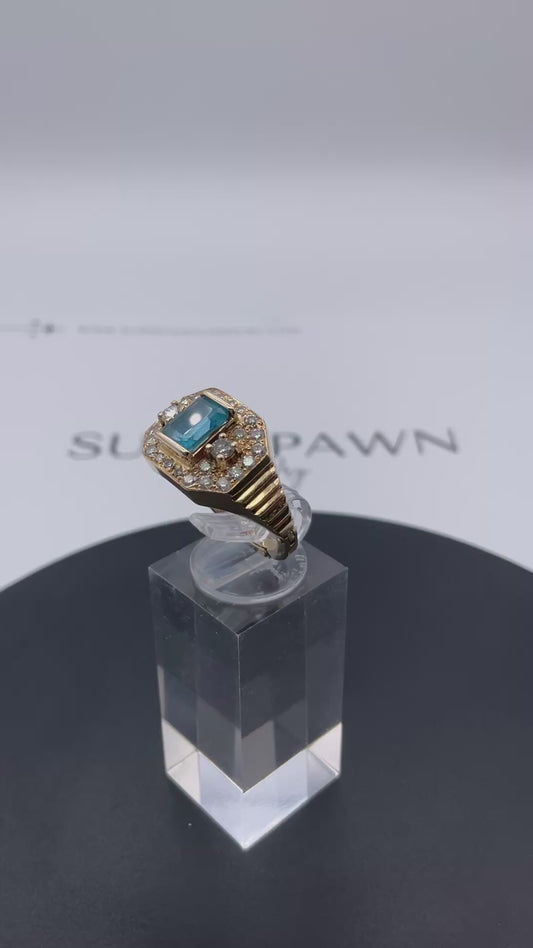 14K Yellow Gold Emerald Cut Aquamarine & Diamond Ring – 7.8g