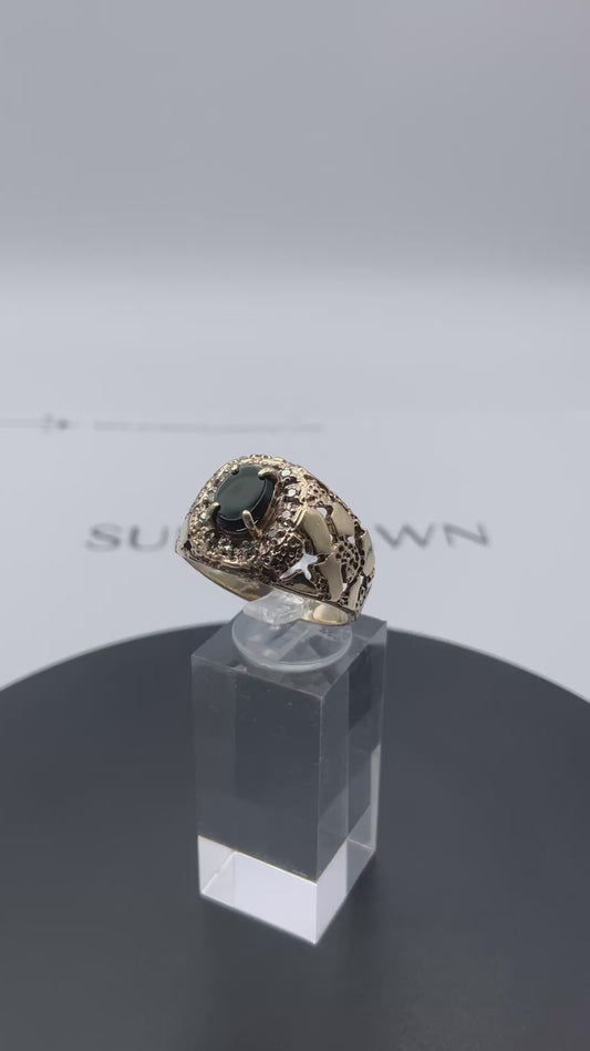 10K Yellow Gold Black Onyx & Diamond Ring – Size 11 – 6.3g