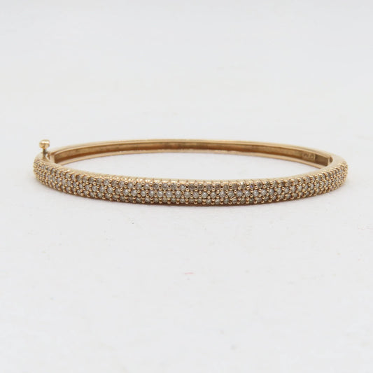 14K Rose Gold Round Diamond Pave Hinged Bangle Bracelet 6-3/4" 3.5mm 14g