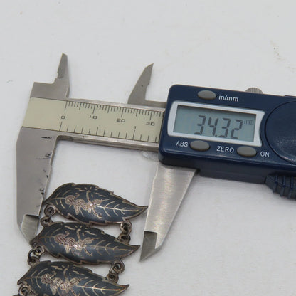 Vintage Siam Sterling Silver 925 Niello Dancer Leaf Panel Bracelet 6-1/2" 32.3g
