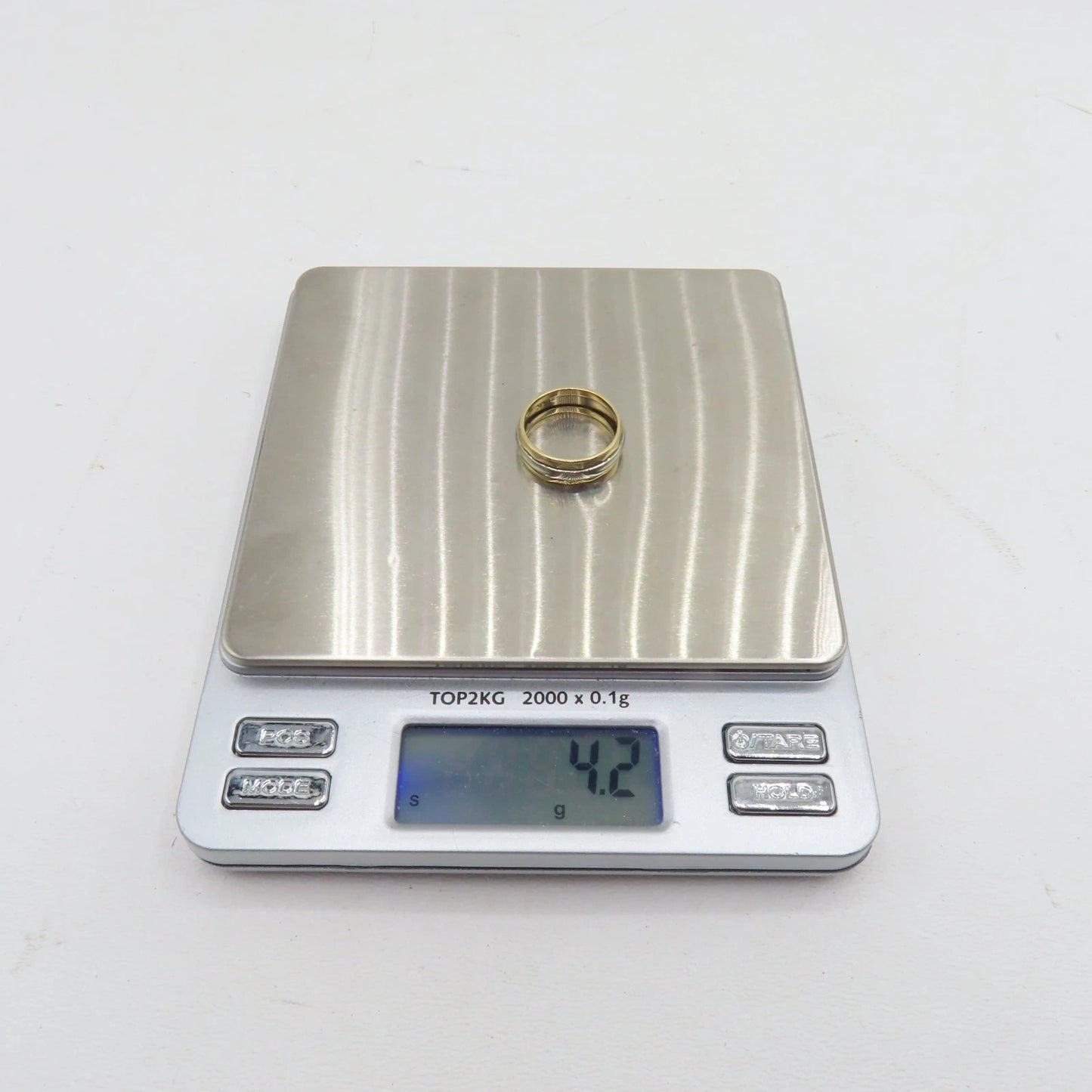 14K Two Tone White Yellow Gold Band 6.5mm Ring Size 5.25 Patterned Carved 4.2g