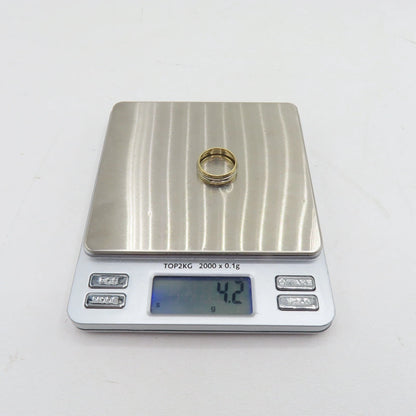 14K Two Tone White Yellow Gold Band 6.5mm Ring Size 5.25 Patterned Carved 4.2g