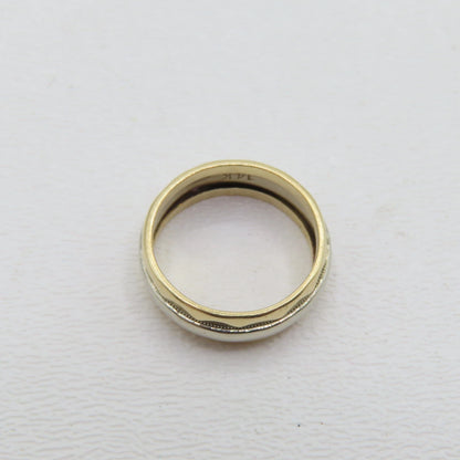 14K Two Tone White Yellow Gold Band 6.5mm Ring Size 5.25 Patterned Carved 4.2g