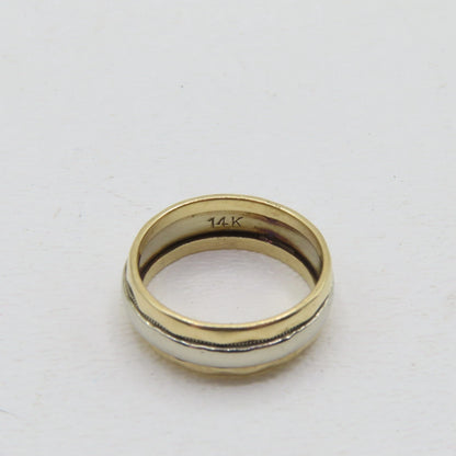14K Two Tone White Yellow Gold Band 6.5mm Ring Size 5.25 Patterned Carved 4.2g