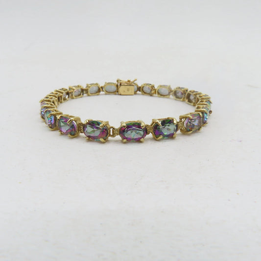 14K Yellow Gold Mystic Topaz Gemstone Tennis Bracelet 6-3/4" 5mm 12.1g